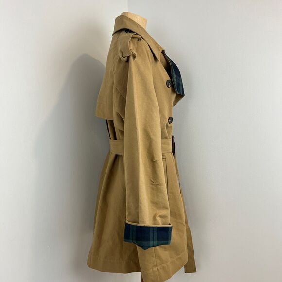Flash Women's Size 1 US S Tan Khaki Flannel Overcoat Peacoat Jacket Korea Trench - Picture 3 of 16